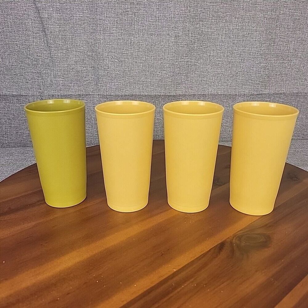 Tupperware - 4 Vintage In 2 Harvest Colors - 3 Gold - 1 Avocado Glasses -No Lids